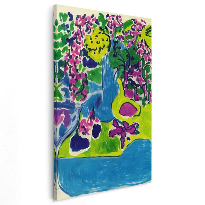 Vivid Waterfall Symphony: Abstract Fauvist Waterfall Canvas Art Print