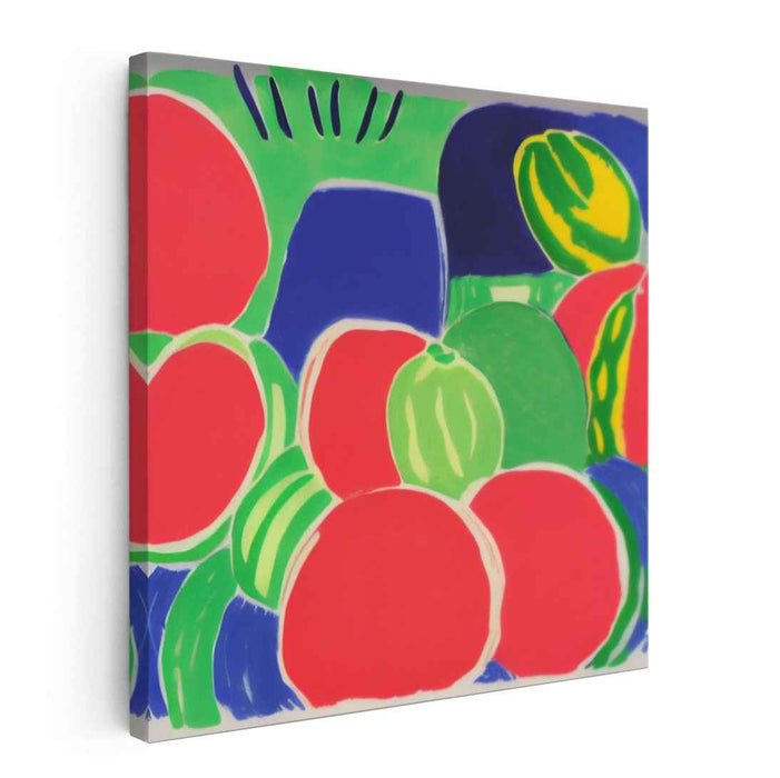 Vibrant Juicy Splash: Bold Colorblock Fruits Canvas Art Print