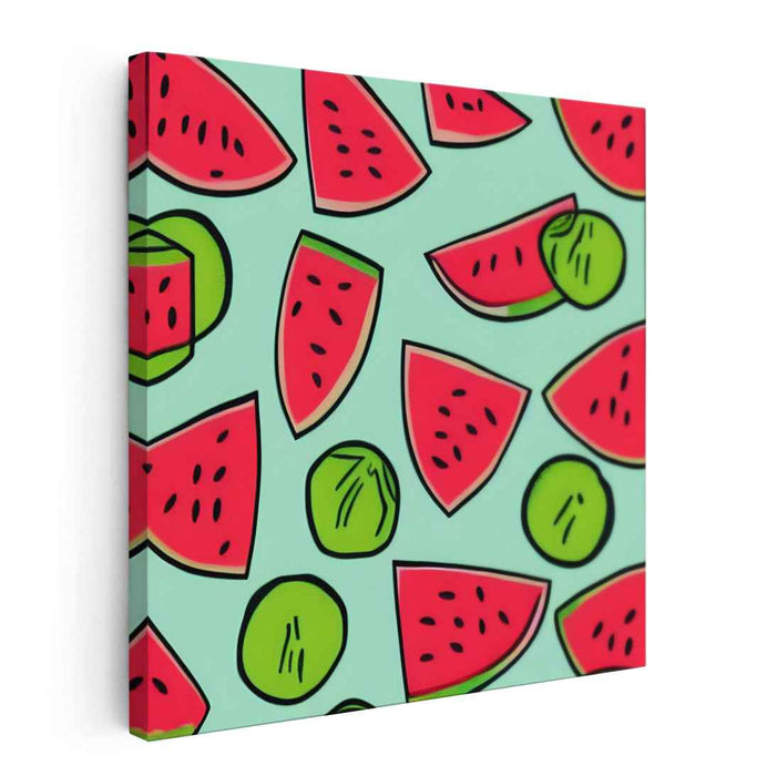 Fruitful Playfulness: Playful Watermelon and Kiwi Pop Art Canvas Print