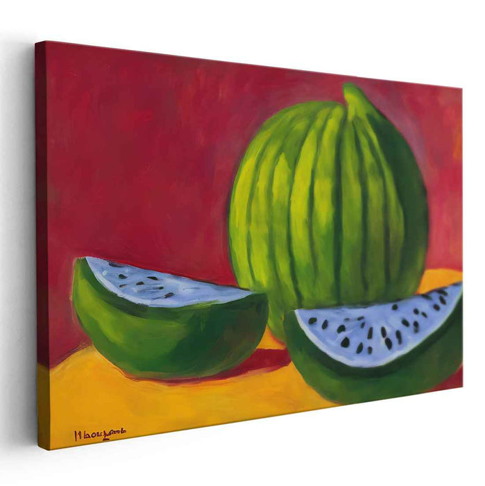 Juicy Still Life Melon: Expressive Watermelon Still Life Canvas Art