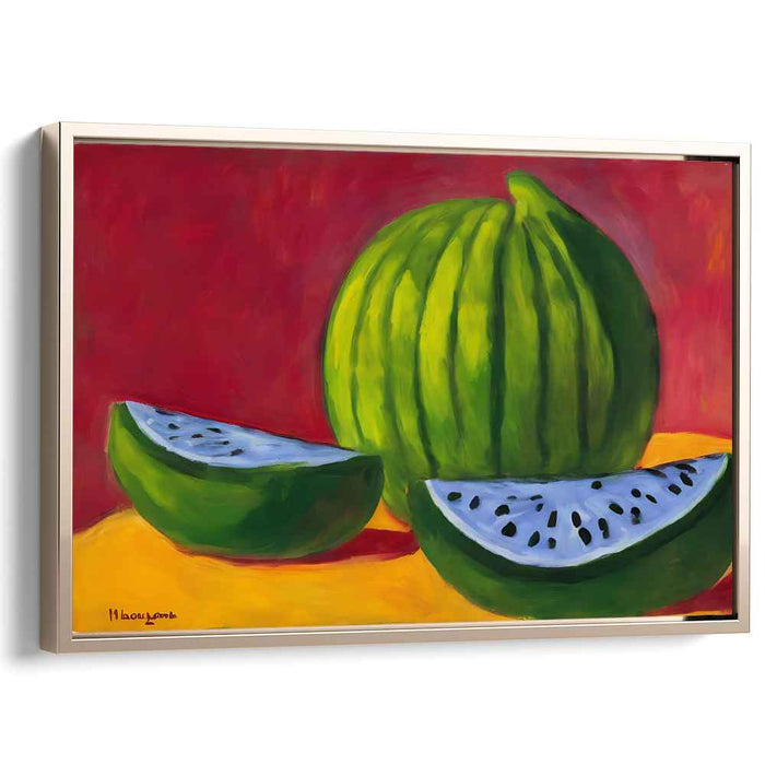 Juicy Still Life Melon: Expressive Watermelon Still Life Canvas Art