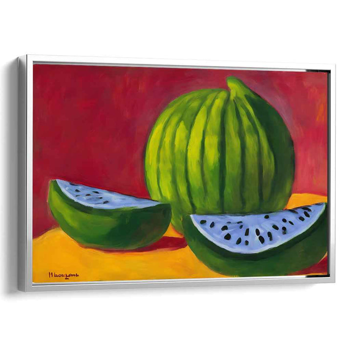 Juicy Still Life Melon: Expressive Watermelon Still Life Canvas Art