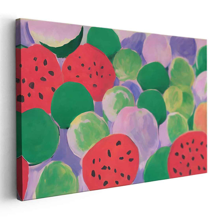 Fruit Symphony Splash: Colorful Watermelon and Grape Still Life Canvas Art