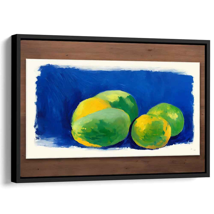 Tropical Blue Mirage: Vibrant Mangoes on Deep Blue Canvas Art Print