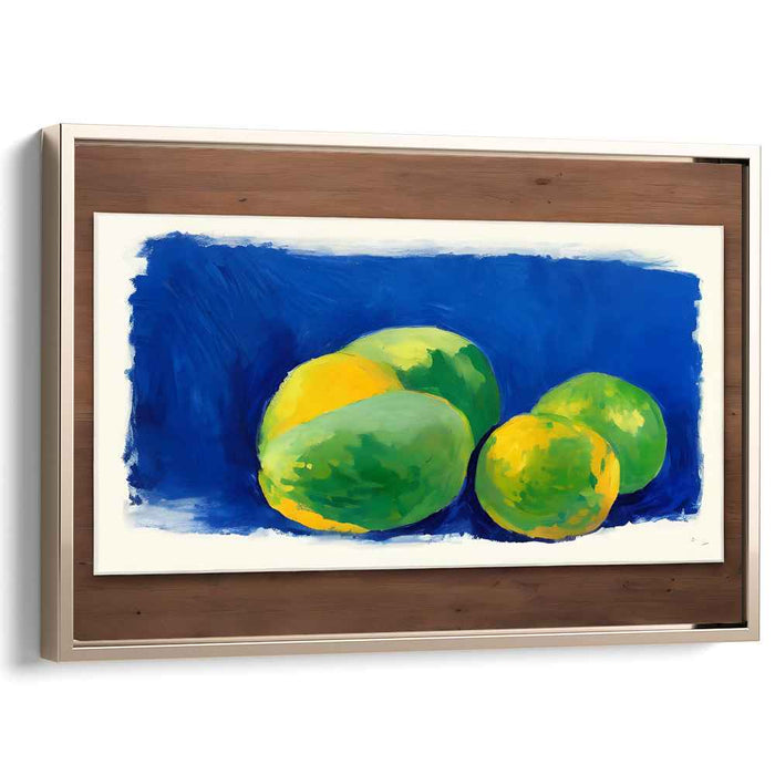 Tropical Blue Mirage: Vibrant Mangoes on Deep Blue Canvas Art Print