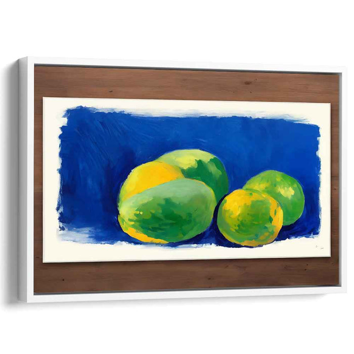 Tropical Blue Mirage: Vibrant Mangoes on Deep Blue Canvas Art Print