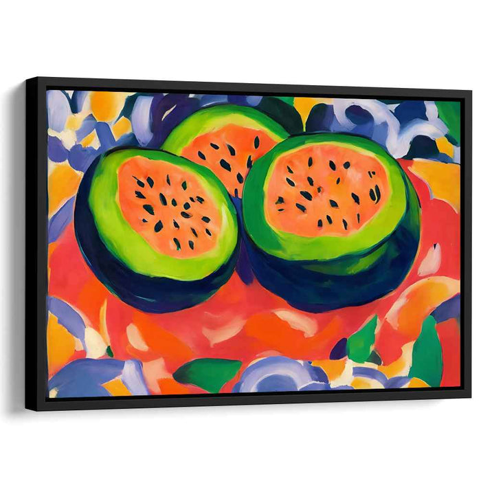 Juicy Melon Fiesta: Vibrant Fauvist Watermelon Still Life Canvas Art Print