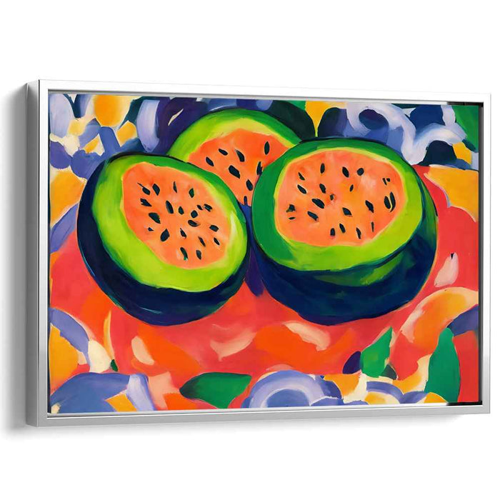 Juicy Melon Fiesta: Vibrant Fauvist Watermelon Still Life Canvas Art Print