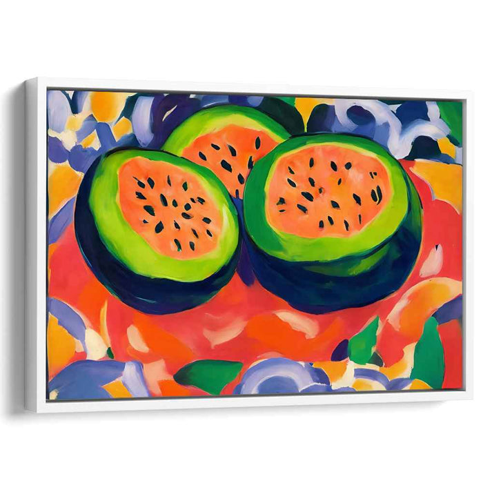 Juicy Melon Fiesta: Vibrant Fauvist Watermelon Still Life Canvas Art Print