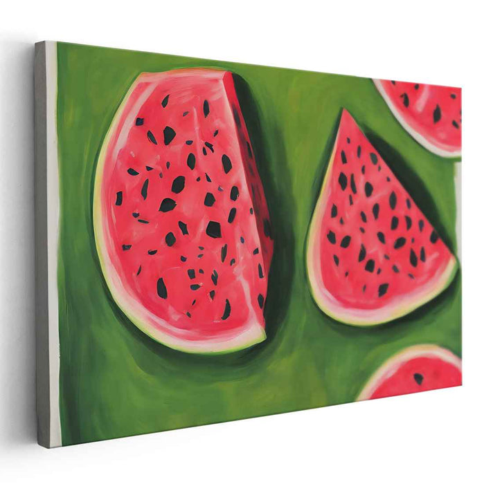 Fresh Summer Palette: Watermelon Slices on Green Canvas Art Print