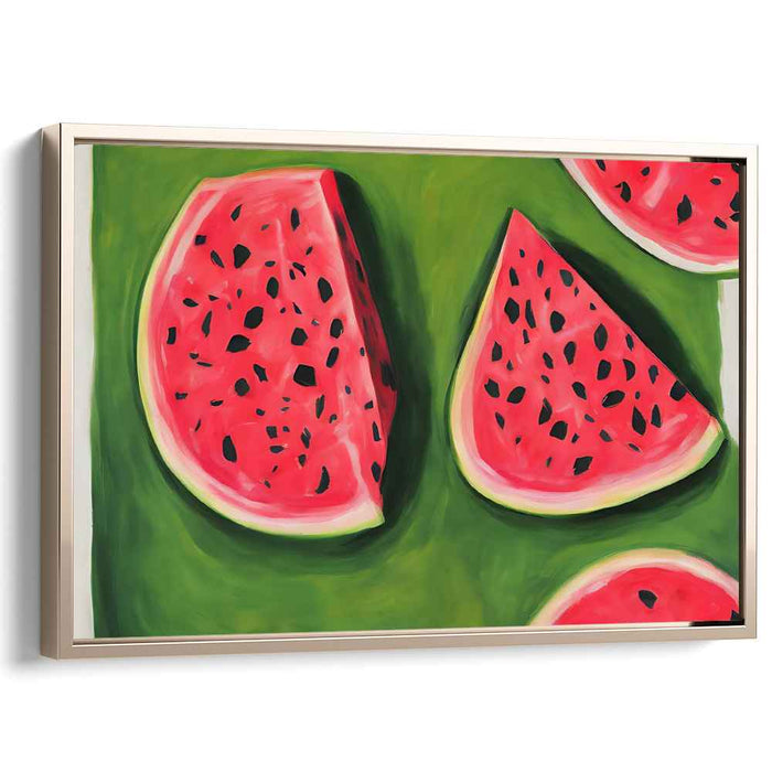 Fresh Summer Palette: Watermelon Slices on Green Canvas Art Print