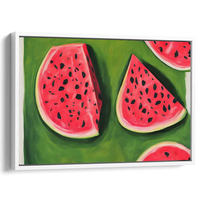 Fresh Summer Palette: Watermelon Slices on Green Canvas Art Print