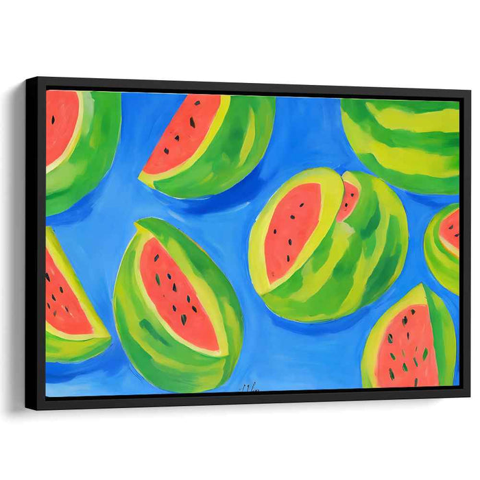 Sweet Melon Symphony: Vibrant Watermelon Slices on Azure Canvas Art