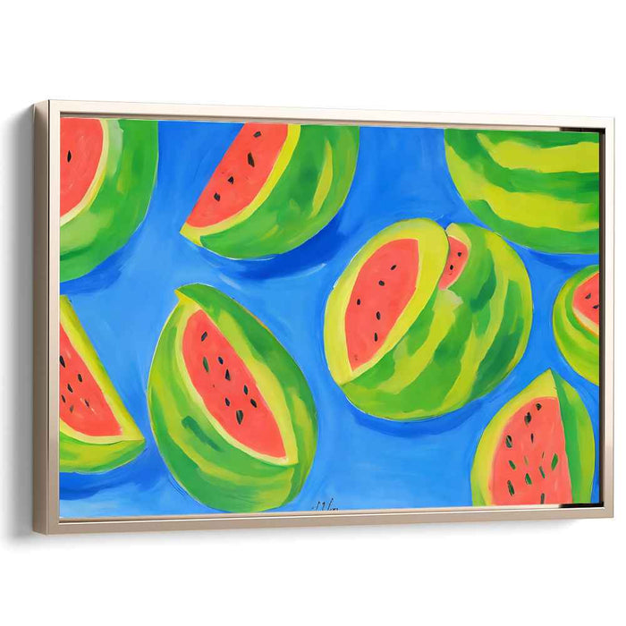 Sweet Melon Symphony: Vibrant Watermelon Slices on Azure Canvas Art