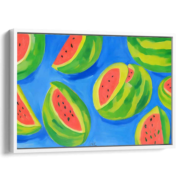 Sweet Melon Symphony: Vibrant Watermelon Slices on Azure Canvas Art