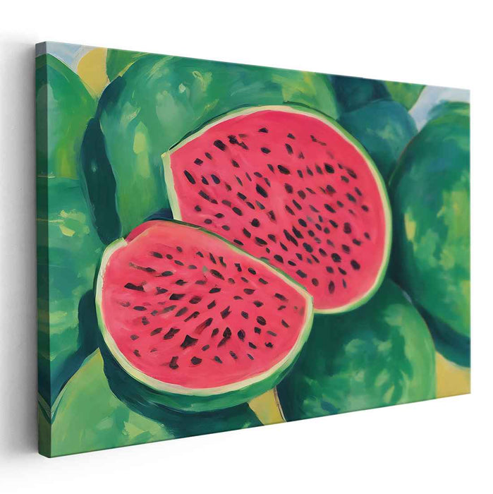 Juicy Still Life: Vibrant Watermelon Still Life Canvas Art Print