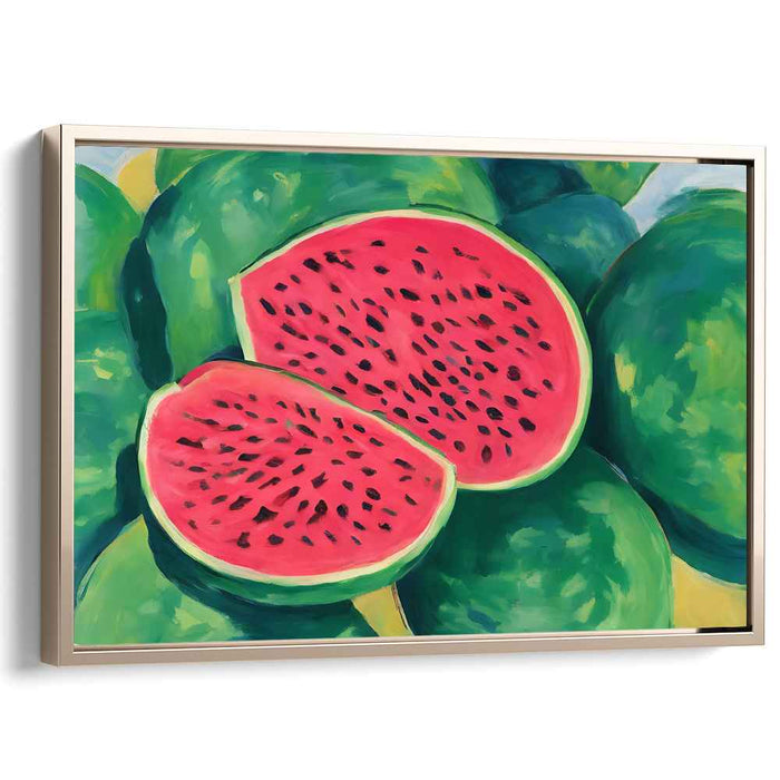 Juicy Still Life: Vibrant Watermelon Still Life Canvas Art Print