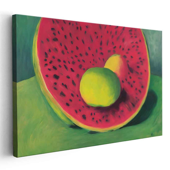 Whimsical Citrus Refreshment: Bold Watermelon and Lime Canvas Art Print