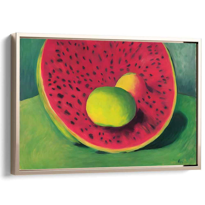 Whimsical Citrus Refreshment: Bold Watermelon and Lime Canvas Art Print