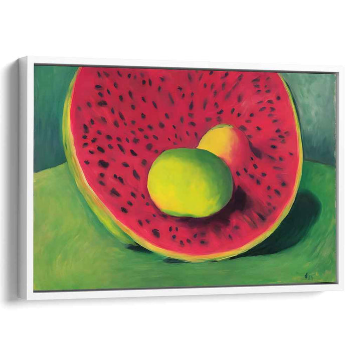 Whimsical Citrus Refreshment: Bold Watermelon and Lime Canvas Art Print