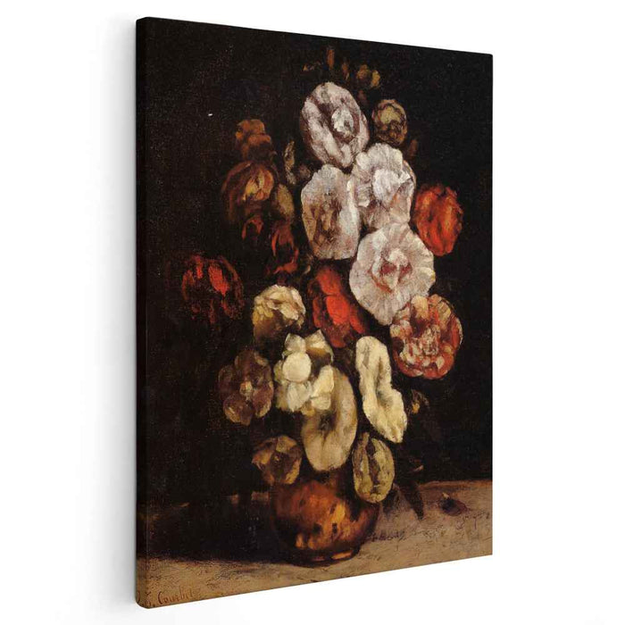 Hollyhocks in a Copper Bowl (1872) by Gustave Courbet