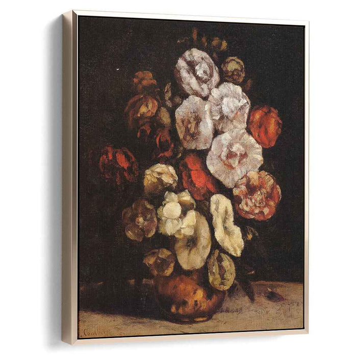 Hollyhocks in a Copper Bowl (1872) by Gustave Courbet