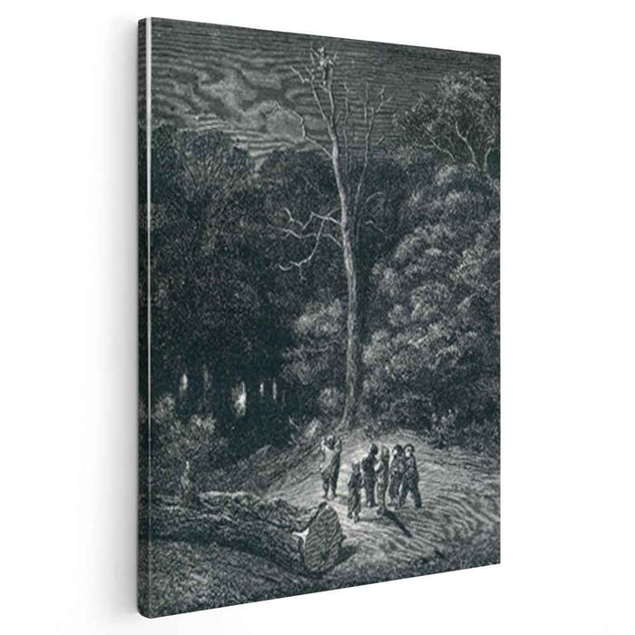 Hop O My Thumb Climbs to the Top of a Tall Tree to See What He Can See by Gustave Dore