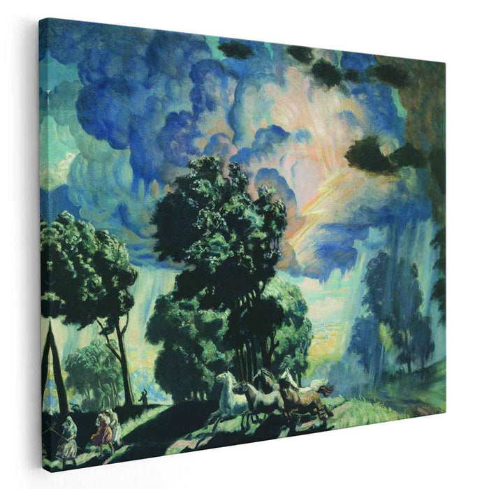 Horses in the storm (1918) by Boris Kustodiev