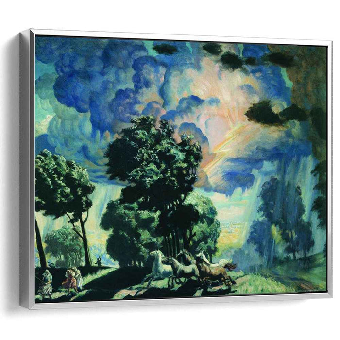 Horses in the storm (1918) by Boris Kustodiev