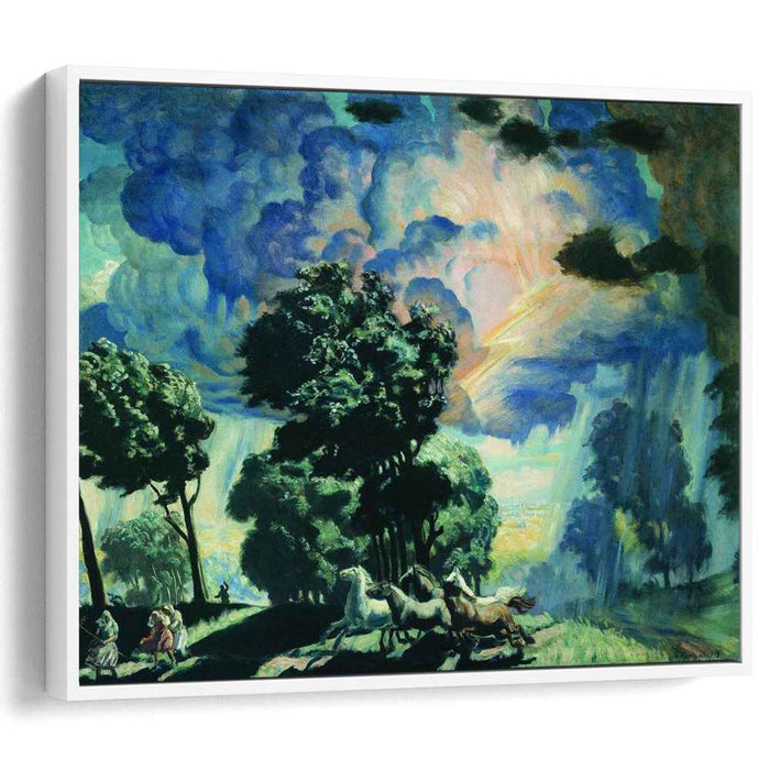 Horses in the storm (1918) by Boris Kustodiev