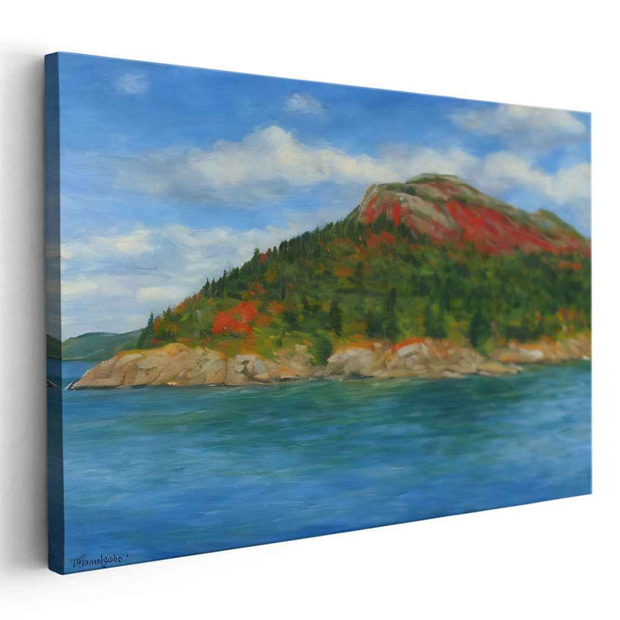Sapphire Mist Over Horizons: Impressionist Mountain and Coastal Landscape Canvas Art