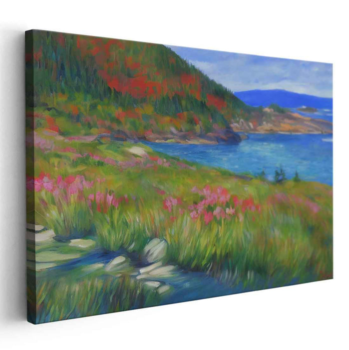 Whispering Waves Retreat: Lush Seaside Escape - Vibrant Landscape Canvas Art