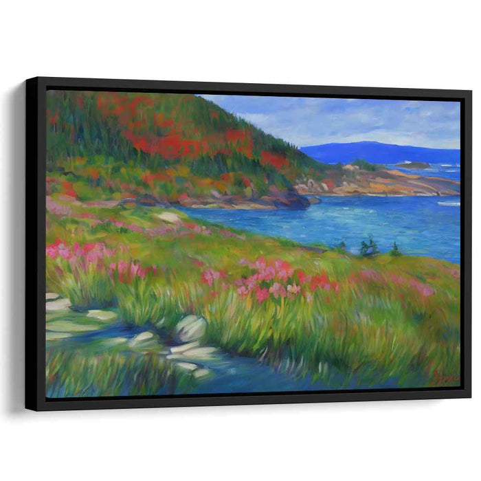 Whispering Waves Retreat: Lush Seaside Escape - Vibrant Landscape Canvas Art