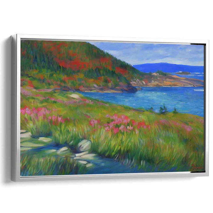 Whispering Waves Retreat: Lush Seaside Escape - Vibrant Landscape Canvas Art