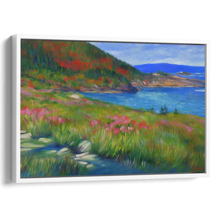 Whispering Waves Retreat: Lush Seaside Escape - Vibrant Landscape Canvas Art