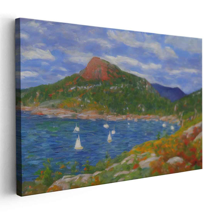 Tranquil Bay: Impressionist Coastal Landscape Canvas Art Print