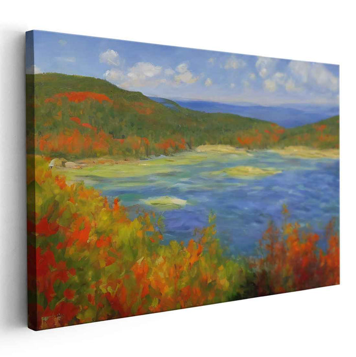 Whispering Birches Enchantment: Tranquil Lake and Vibrant Foliage Landscape Painting