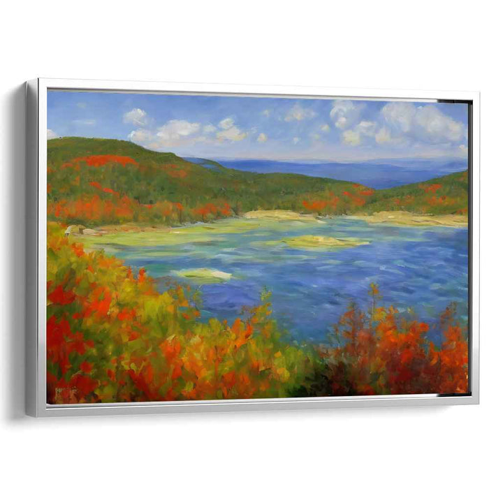 Whispering Birches Enchantment: Tranquil Lake and Vibrant Foliage Landscape Painting