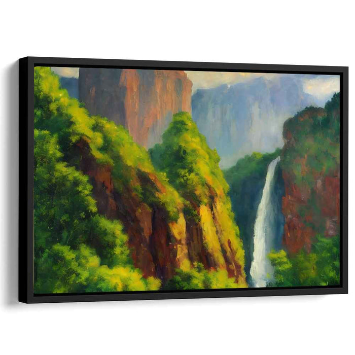 Cascading Verdure Vista: Majestic Waterfall and Lush Greenery Landscape Art