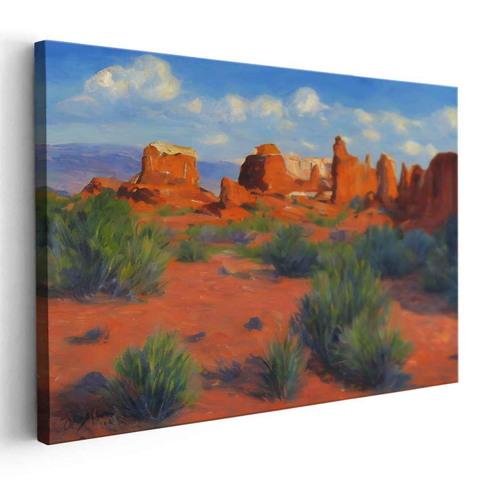 Crimson Canyon Quest: Majestic Red Rock Desert Landscape Canvas Art Print