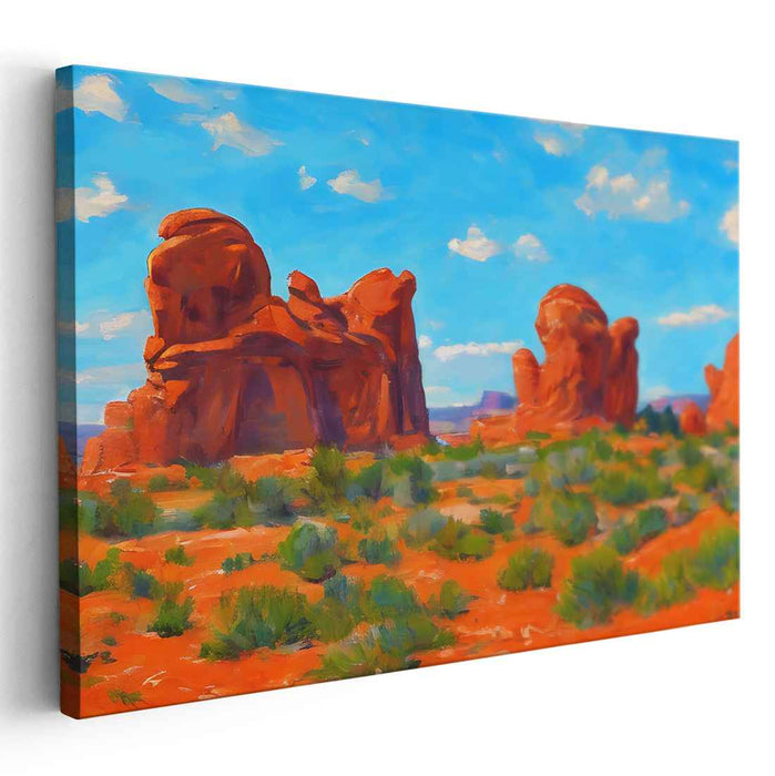 Sizzling Crimson Canyon Dance: Vibrant Red Rock Landscape Canvas Art Print