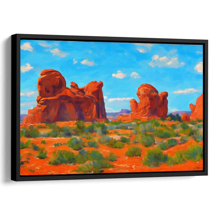 Sizzling Crimson Canyon Dance: Vibrant Red Rock Landscape Canvas Art Print