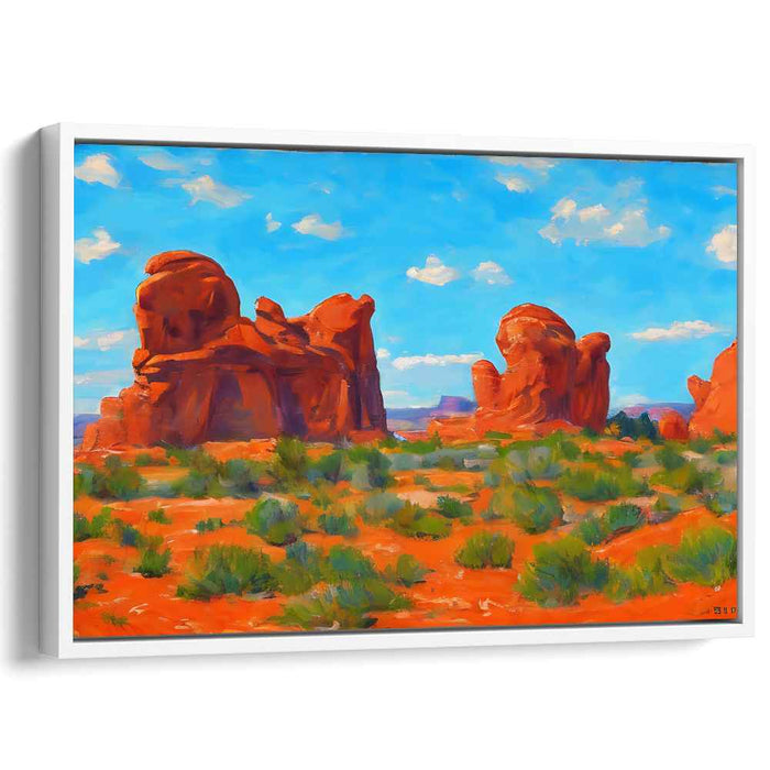 Sizzling Crimson Canyon Dance: Vibrant Red Rock Landscape Canvas Art Print