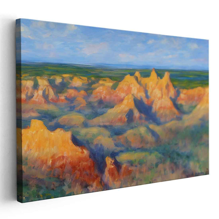 Golden Sunrise Over Badlands: Impressionist Landscape Canvas Art