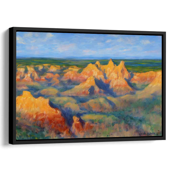 Golden Sunrise Over Badlands: Impressionist Landscape Canvas Art