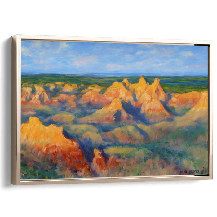 Golden Sunrise Over Badlands: Impressionist Landscape Canvas Art