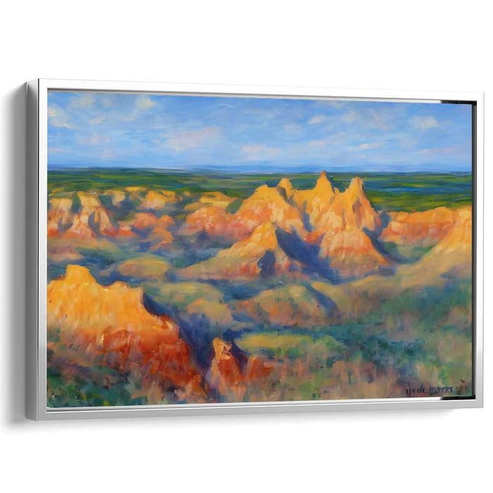 Golden Sunrise Over Badlands: Impressionist Landscape Canvas Art