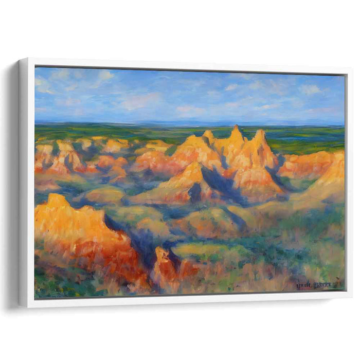 Golden Sunrise Over Badlands: Impressionist Landscape Canvas Art