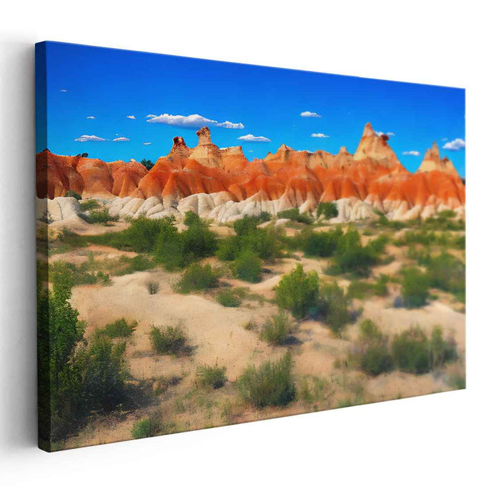Crimson Canyon Skyline: Vibrant Red Rock Formations Under a Brilliant Blue Sky