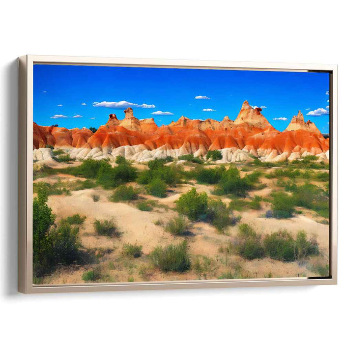 Crimson Canyon Skyline: Vibrant Red Rock Formations Under a Brilliant Blue Sky